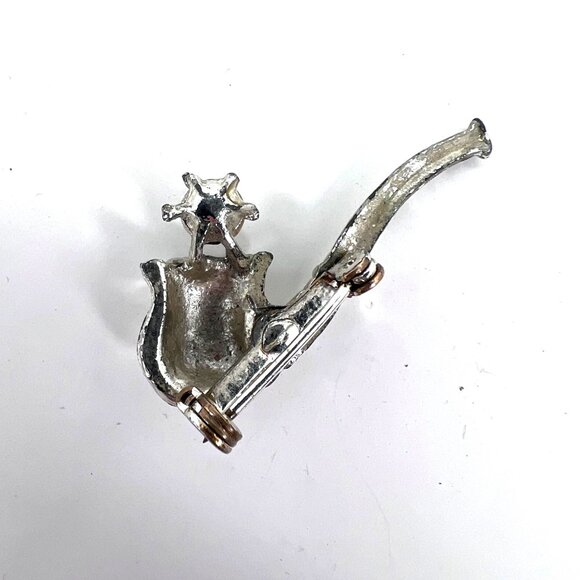 Tobacco Smoking Pipe Silver Tone Brooch Lapel Pin Tie Tack With Rhinestone - Picture 3 of 11